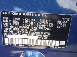 2016 HONDA HR-V LX BLUE 1.8 AT FWD A20152